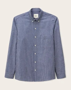 Curtis Blue stripes Upcycled Cotton Long Sleeve Shirt