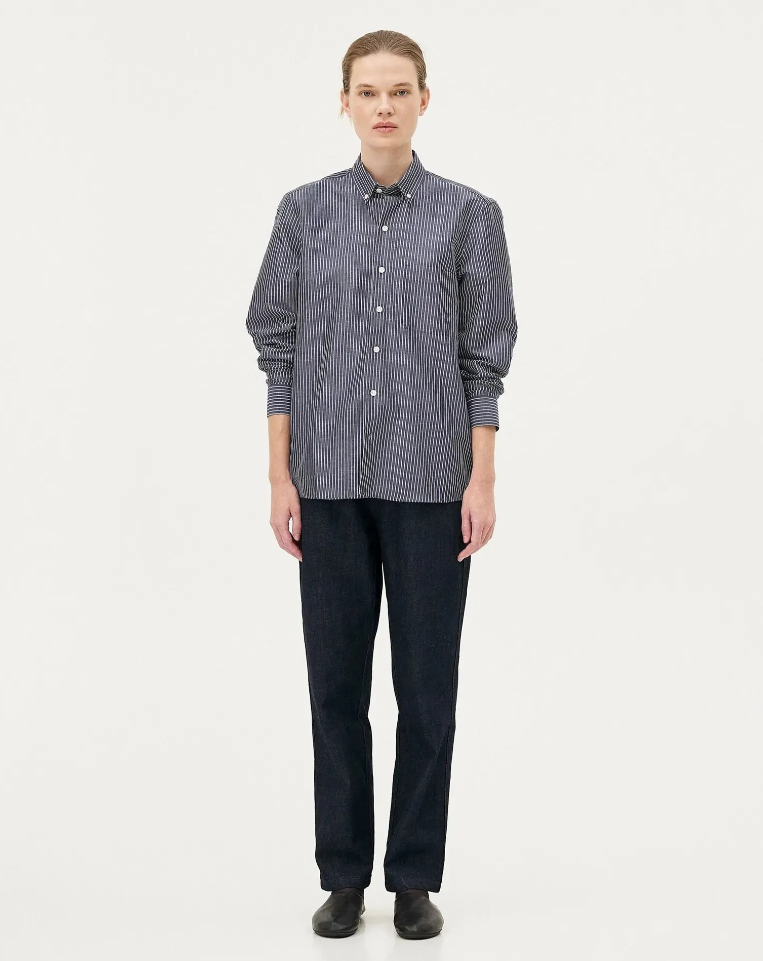 Curtis Blue stripes Upcycled Cotton Long Sleeve Shirt