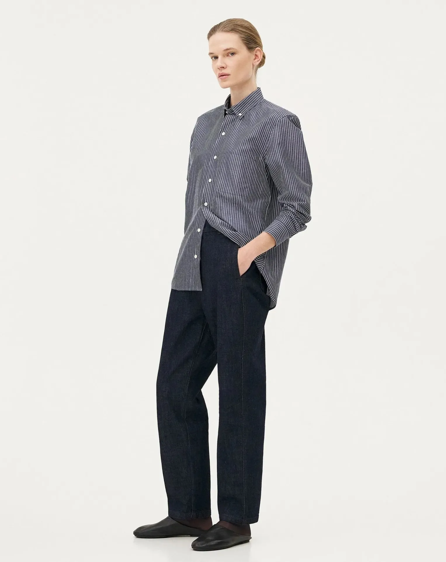 Curtis Blue stripes Upcycled Cotton Long Sleeve Shirt