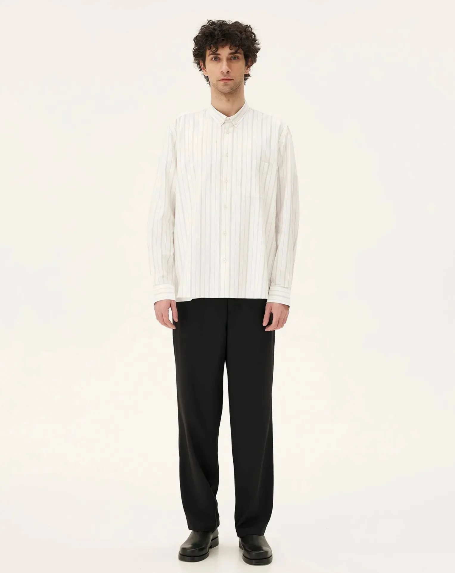 Curtis White stripes Upcycled Cotton Long Sleeve Shirt