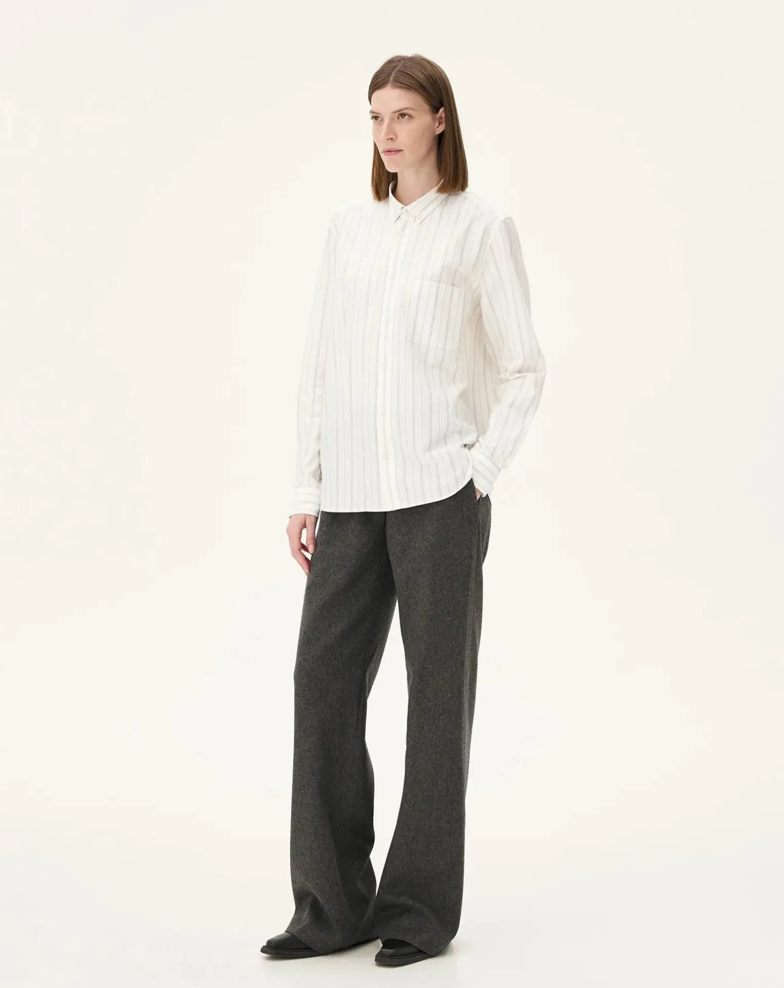 Curtis White stripes Upcycled Cotton Long Sleeve Shirt