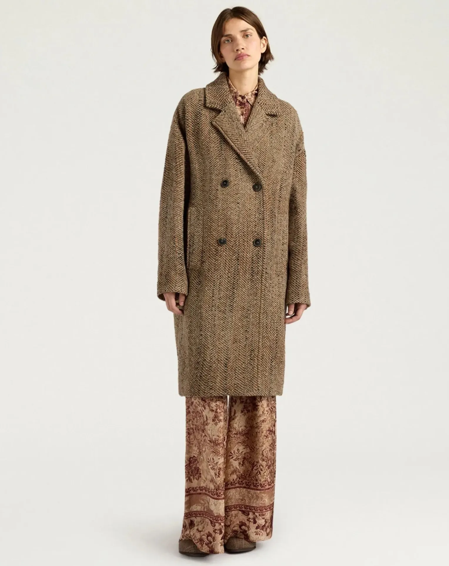 Lancaster Herringbone Virgin Wool Coat