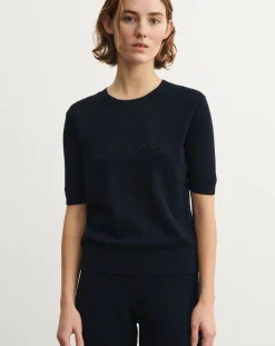 Pointelle Merino Wool Short Sleeve Sweater - Women's Collection