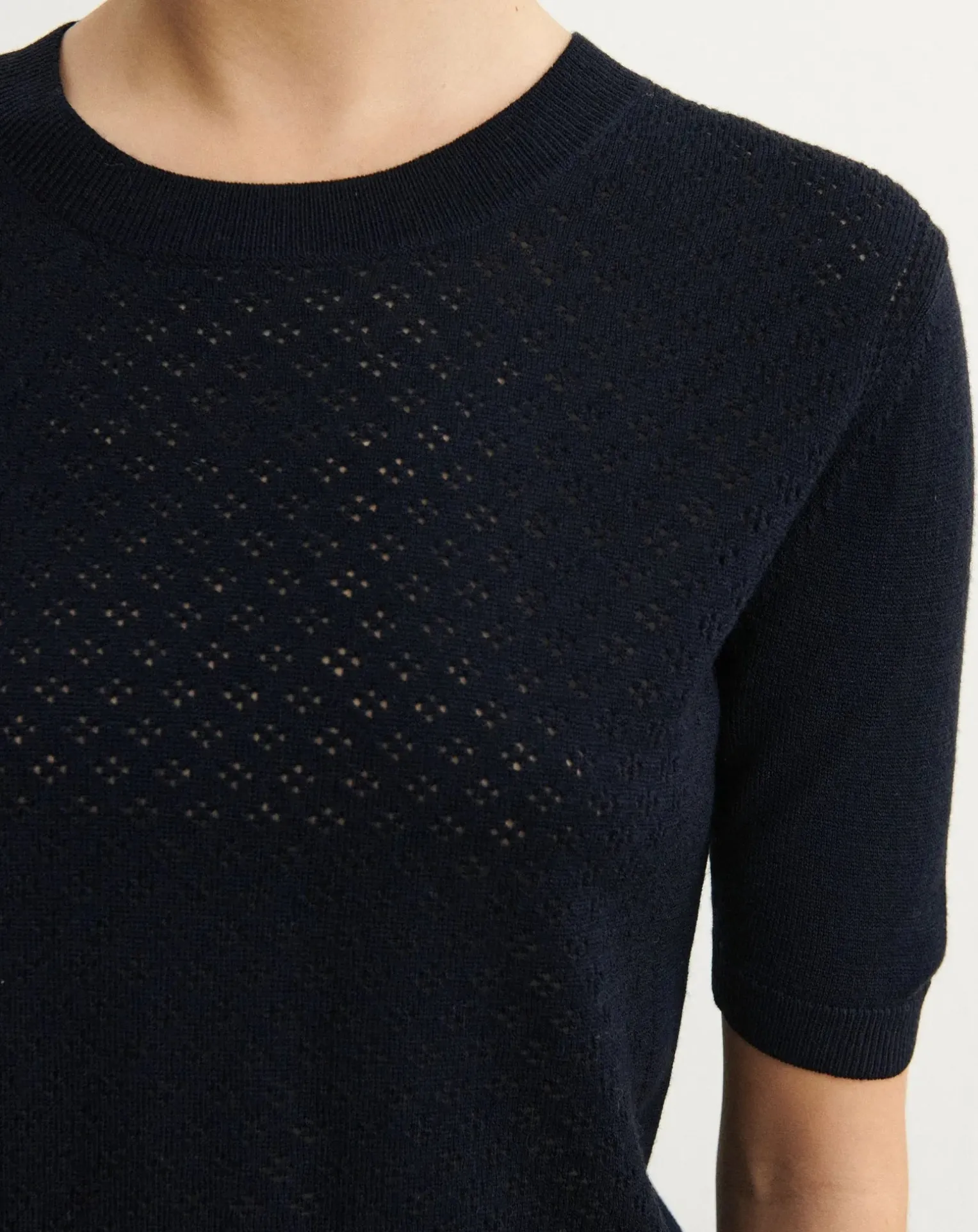 Pointelle Merino Wool Short Sleeve Sweater - Women's Collection